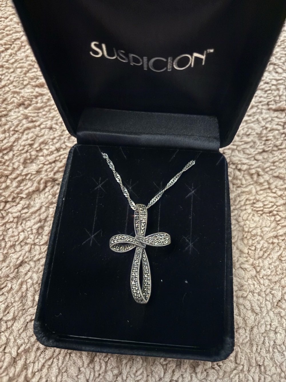 Suspicion cross marcasite necklace